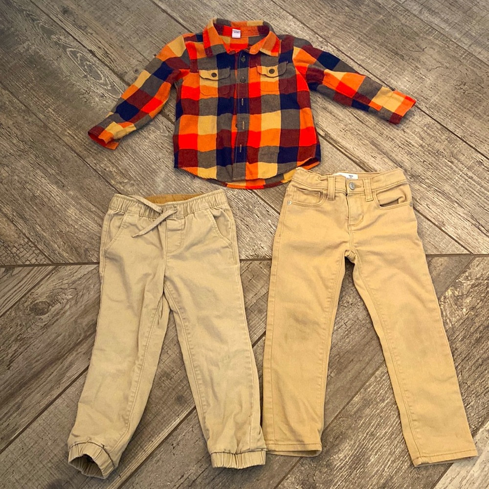 Old Navy 4T bundle.  2 pairs of pants and a flannel shirt